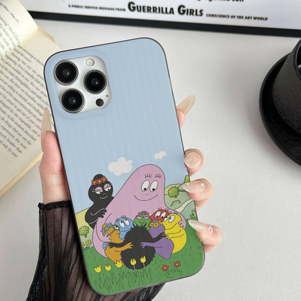Cute Cartoon Barbapapa For iPhone 16 15 14 13 12 11 17 Pro Max Plus Wave Corrugated Phone Case Anti Drop Cover