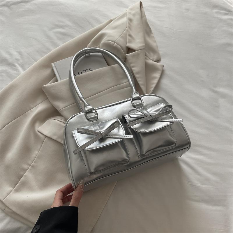 Large Capacity PU Bag Women 2025 New Ballet Style Bow Underarm Bag Versatile Shoulder Bag