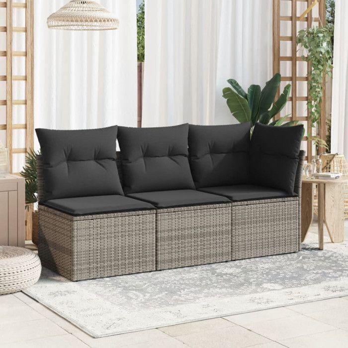 VidaXL Garden Sofa with Cushions 3-Seater Grey Wicker 366138