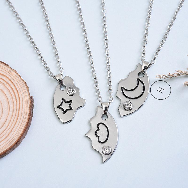 3/4-delars set Bästa vänner Vänskapshalsband Sol Måne Moln Stjärna Inlagd Sömnad Halsband