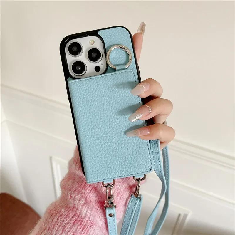 Crossbody Leather Phone Case for IPhone 13 12 Mini 16 Plus 15 14 11 Pro Max XS Wallet with Card Holder Shockproof  Cover