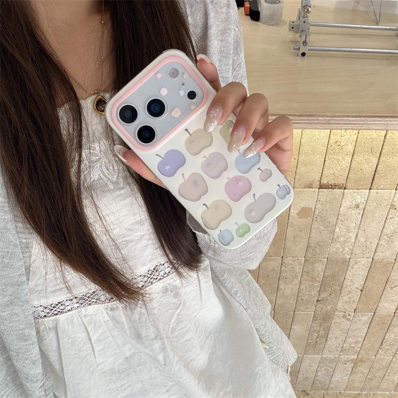 Korean Style Colored Apple Stand Case for iPhone 17, 16 Pro Max, 15, 14