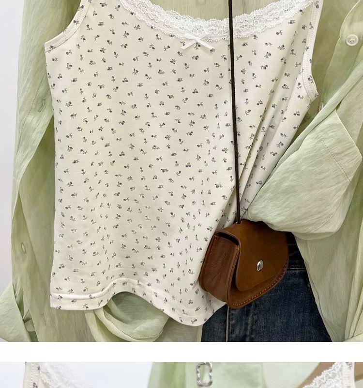 Women's Floral Spaghetti Strap Tank Top, Summer Lace Layer, Slimming Sleeveless Base