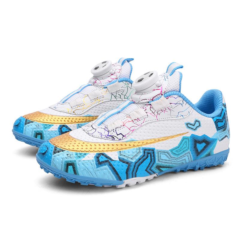 Children'S Football Shoes Tf Broken Nails Artificial Turf Boys And Girls Rotating Buckle Leather Feet Mandarin Duck Game Training Shoes