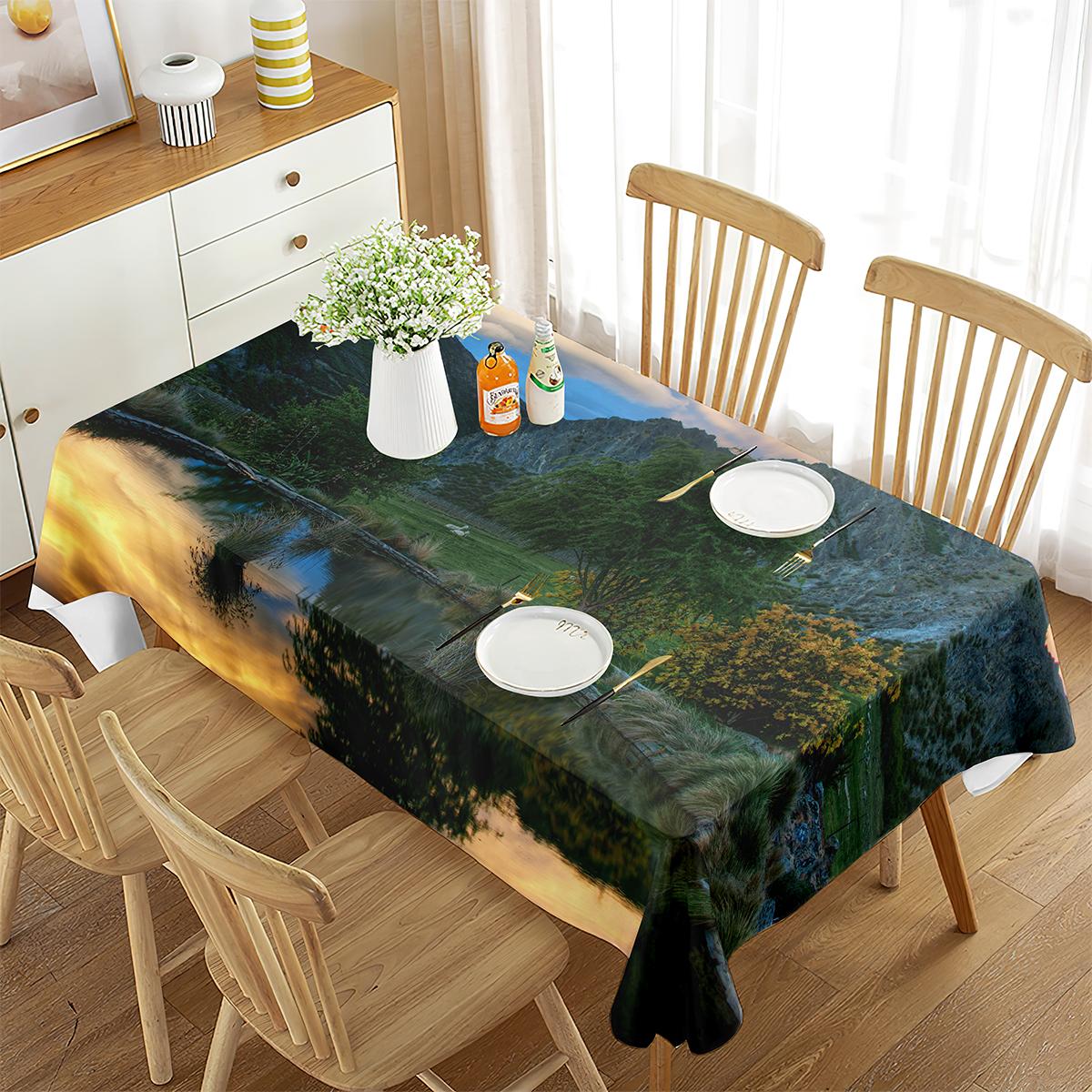 Winter Tafelkleed, Bevroren Rivier in een Winters Landschap Finse Lapland Noordse Land, Eetkamer Keuken Rechthoekige Tafelhoes 90x140cm