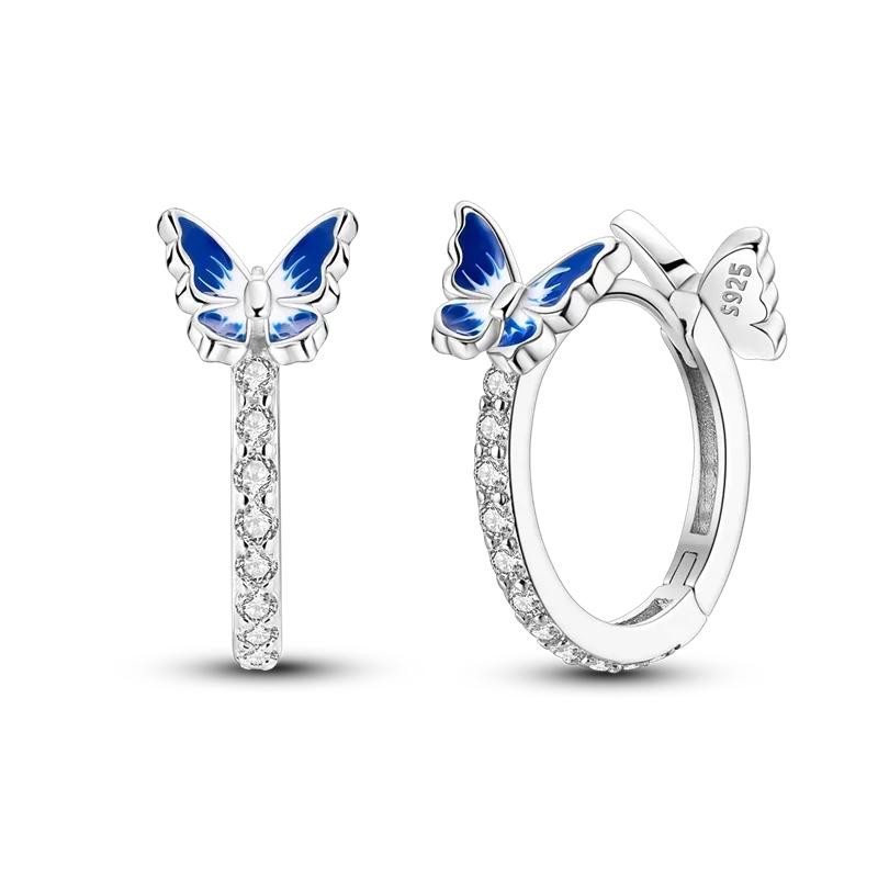 925 Silver Love Feather Moon Star Heart Earrings Fit Original Charms Hoop for Women Girls Stud Earring Jewelry Gifts