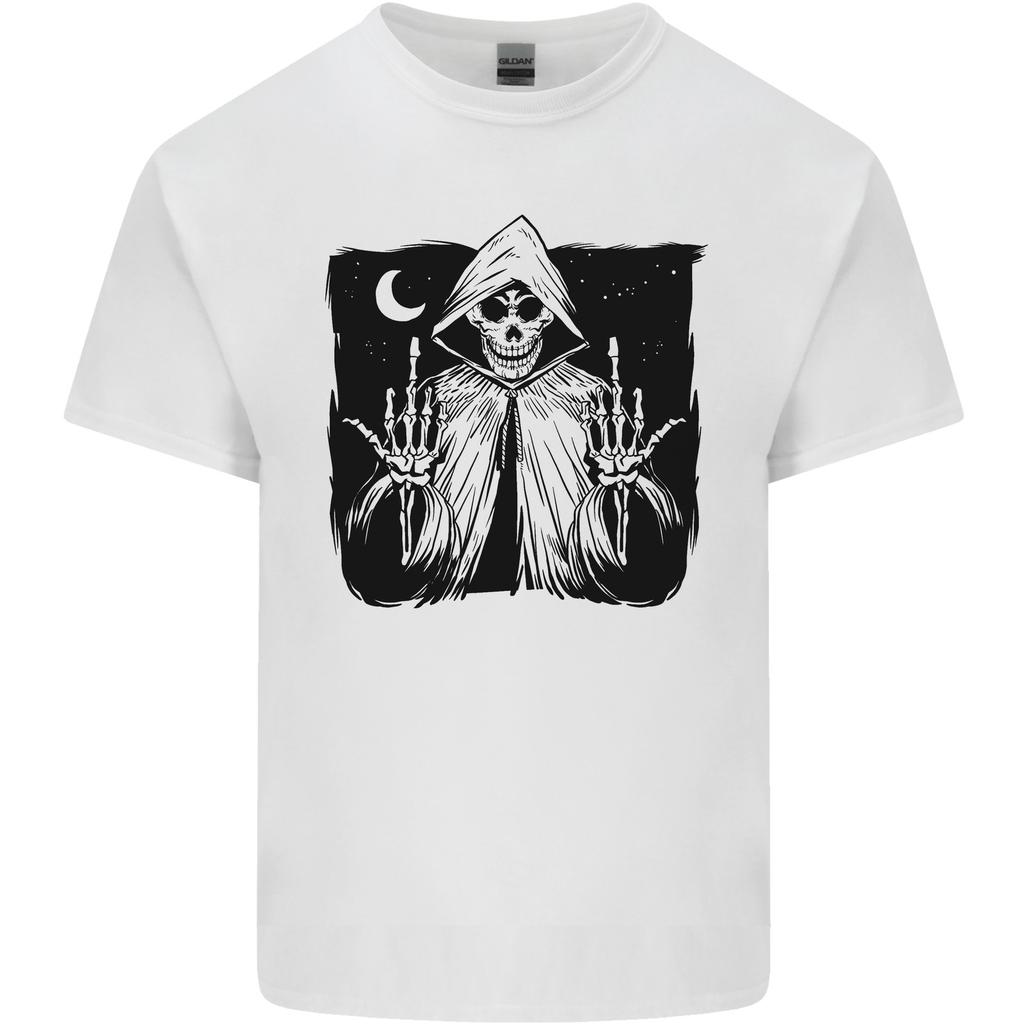 Grim Reaper Finger Flip Skull Biker Funny Unisexs Light Cotton TShirt