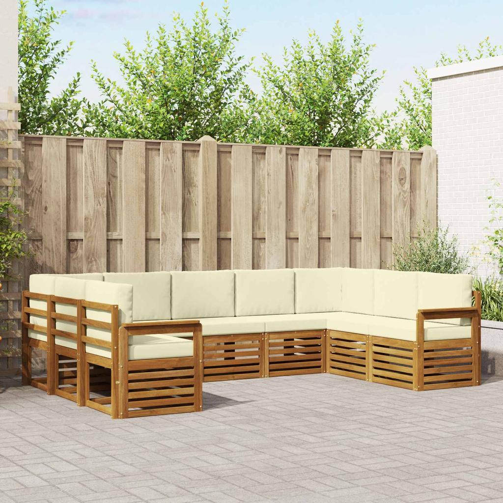 Corner Sofa Set with Cushions 9 pcs Natural and Cream