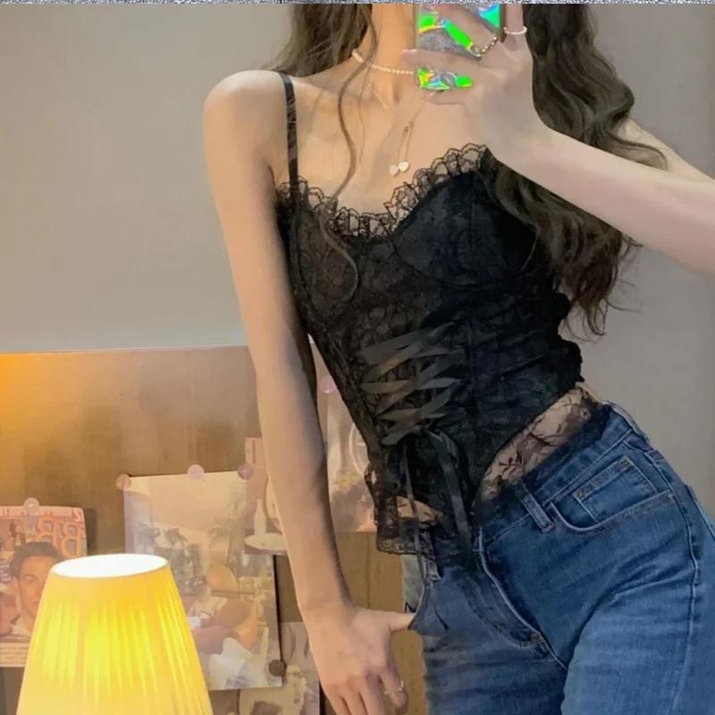 Xiaomi Ubrania Bluzki Seksowne Krótkie Top Bluzki Damskie Gorset Koronkowy Bandaż T-shirt Koszulka Damska Top na Ramiączkach Kamizelka Bez Rękawów