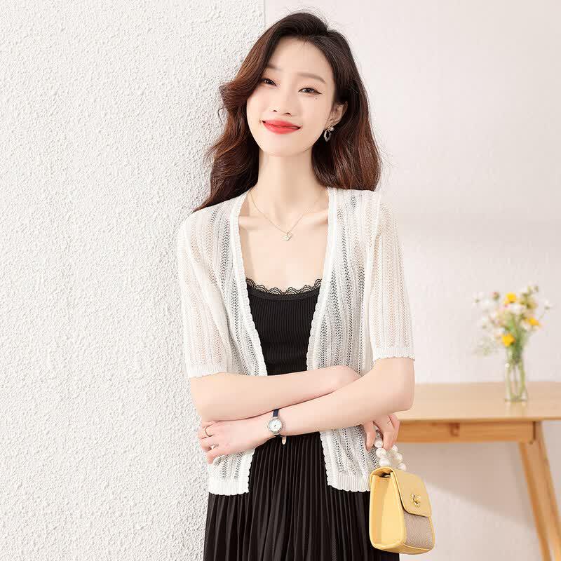 Sanpowa Women s Ice Silk Knitted Cardigan L