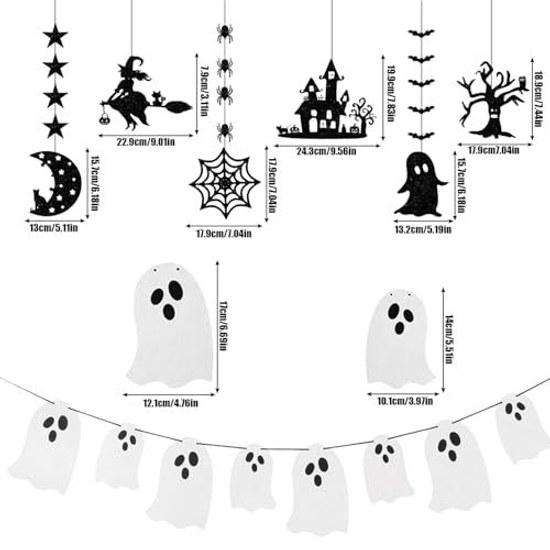 Halloween Garland 7-Piece Set Ghost Bat Spider Web Witch Moon Decoration Ornament Interior School Festival Cultural Party (A Set)