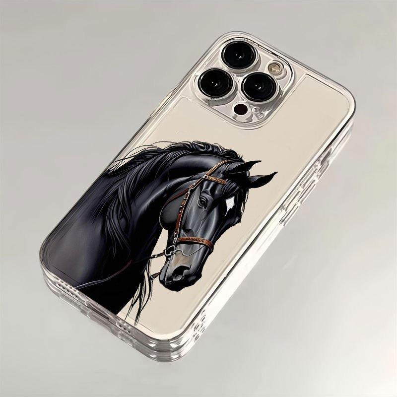 Horse racing pattern phone case suitable for iPhone 17 16 15 14 13 12 11 Pro/Max/Plus transparent anti drop back cover