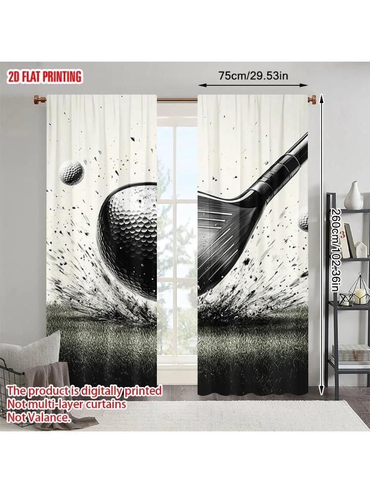 

2pcs plane printing Popular Curtain Panels golf Versatile Polyester Fabric (without rod) Decorations For Home Perfect for 100*130 HOOK 1pcs