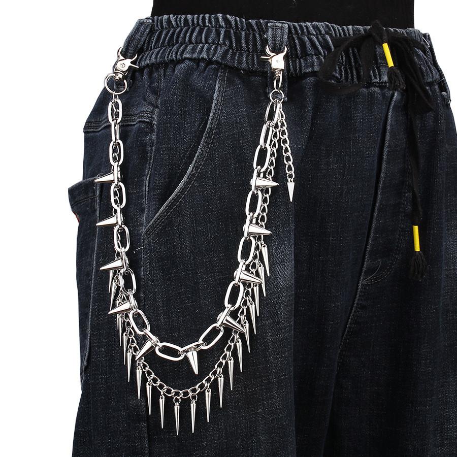 Punk kovový řetězový opasek s dvouvrstvými články pro muže a ženy Dokonalý pro Hiphop a Street Style