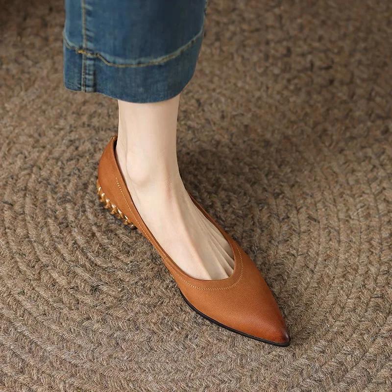 Fashion Design Shiny Women's Shoes Leather Pointed Toe Women's High Heels Pumps Working Women's Shoes Comfort Flats Heels Women