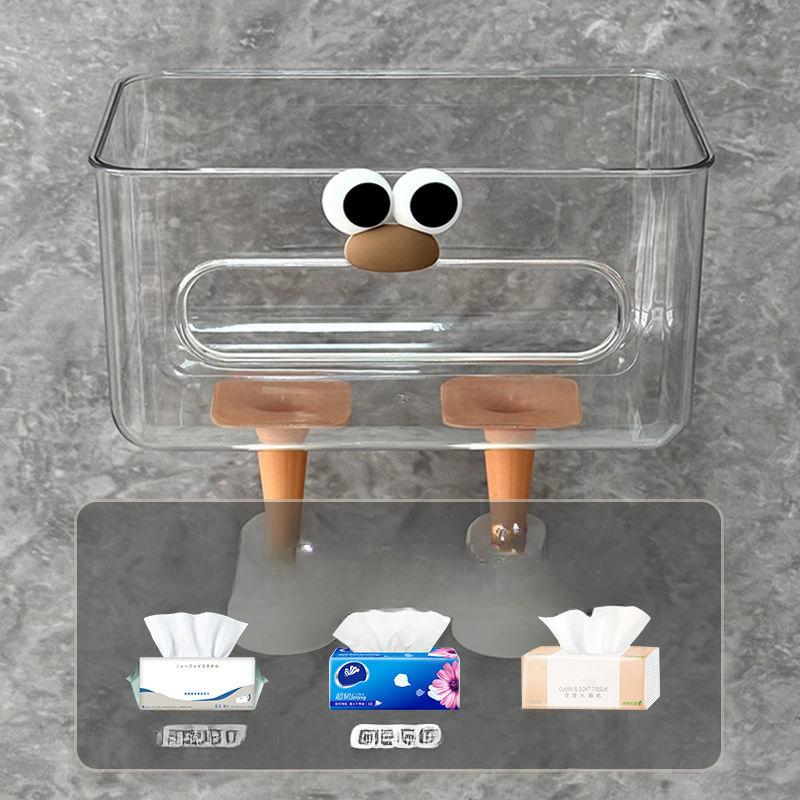 Wall Mounted Tissue Box Toilet Paper Towel Storage Box Transparent Napkin Paper Box Bathroom No Need for Punching