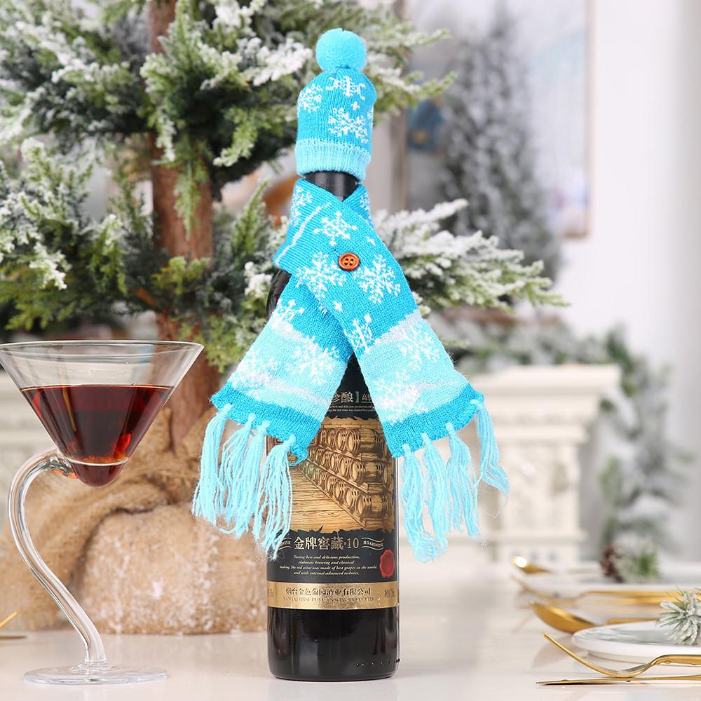 

Wine Christmas Creative Bottle Cover Knitted Scarf Style With Festive Designs Snowflake