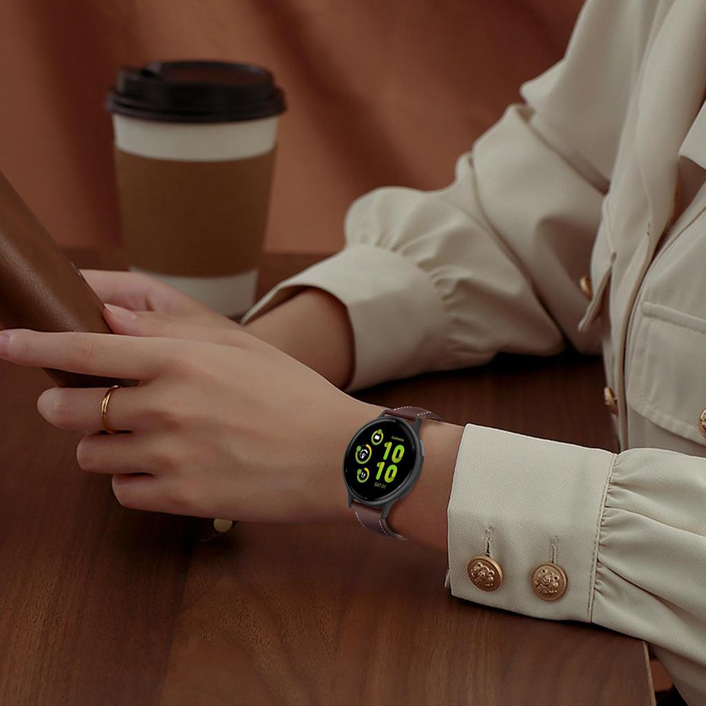 Skórzany pasek LanQii 20mm do Garmin Vivoactive 6, Vivoactive 5, Forerunner 165, 165 Music, 245, 645 i Garmin vivomove TrendSport. Miękka Skóra i