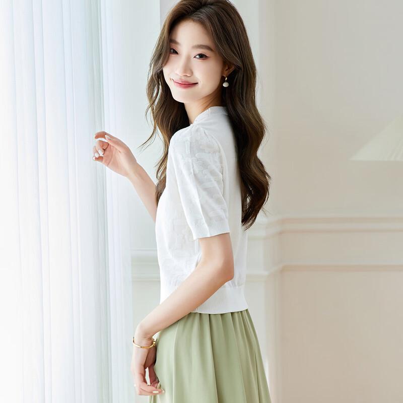 Srcr Mulberry Silk Blend Short Puff Sleeve Knit Top