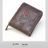 Korean Style Men's Retro Short Wallet - Patchwork Card Holder with Zippered Coin Purse and Driver's License Document Bag.