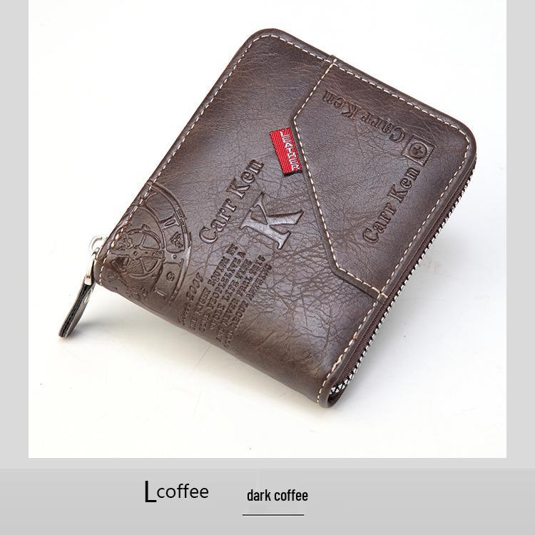 Korean Style Men's Retro Short Wallet - Patchwork Card Holder with Zippered Coin Purse and Driver's License Document Bag.