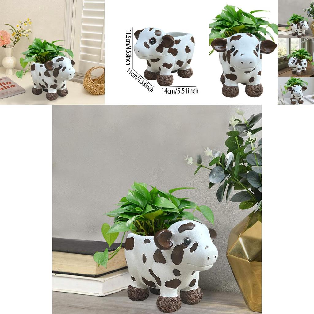Adorable Modern Simple Cow Resin Succulent Planter Pot For Indoor And Outdoor Decor
