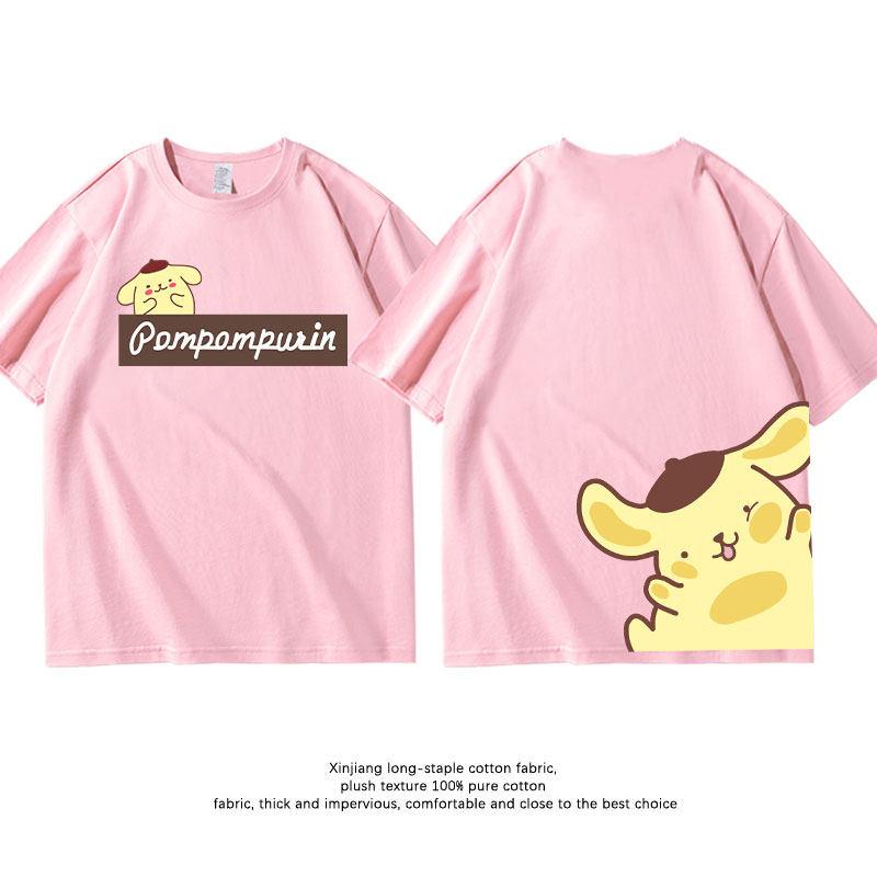 

Pink Soft Cute Pudding Dog Childrens Tshirt Fashion Double Sided Printed Parent Child Clothing New Round Neck Tshirt S