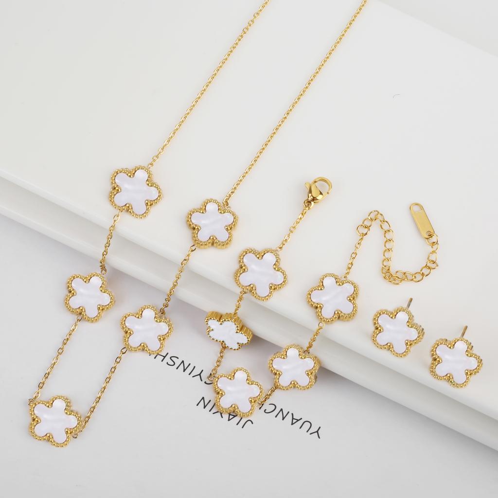 Klassiskt Rostfritt Stål Fembladig Blomma Smyckeset Halsband Armband Örhängen Enkelt för Kvinna Flicka Fest Vardagsbruk Smycken