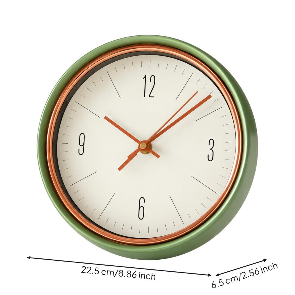 Round Analog Tabletop Clock Quiet 8Inch Desk EasytoRead Timepiece for Living Room,
