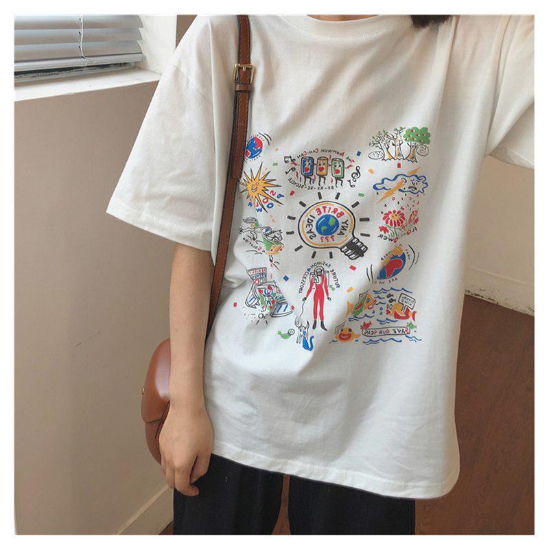 

Women s White Short-Sleeve Korean Print T-Shirt - 2024 Summer Collection L белый