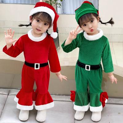 Cosplay Kinder Weihnachtsbekleidung mit Oberteil Hose Hut Xmas Anzug Bekleidung Mädchen Kleinkind