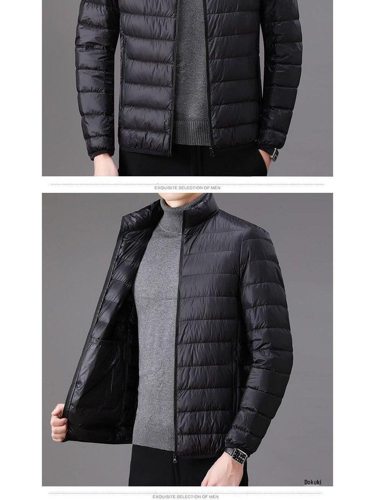 Herren Daunenjacke Slim: Kurz, Stehkragen, mit Kapuze, für Herbst und Winter
