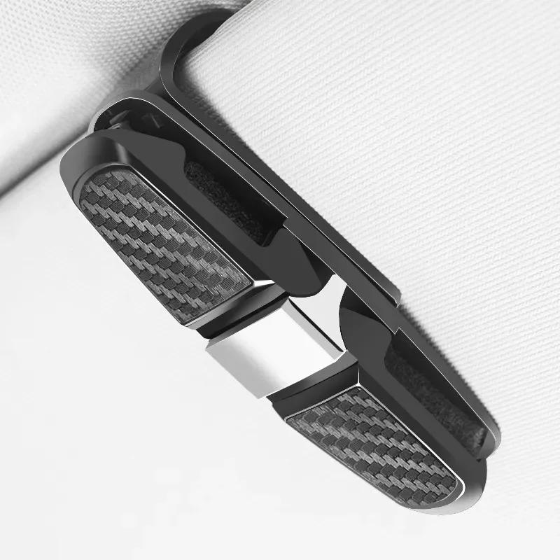 2PCS Car Carbon Fiber Look Glasses Clip Sun Visor Sunglasses Holder 180 Degree Adjustable Universal Auto Card Ticket Fastener