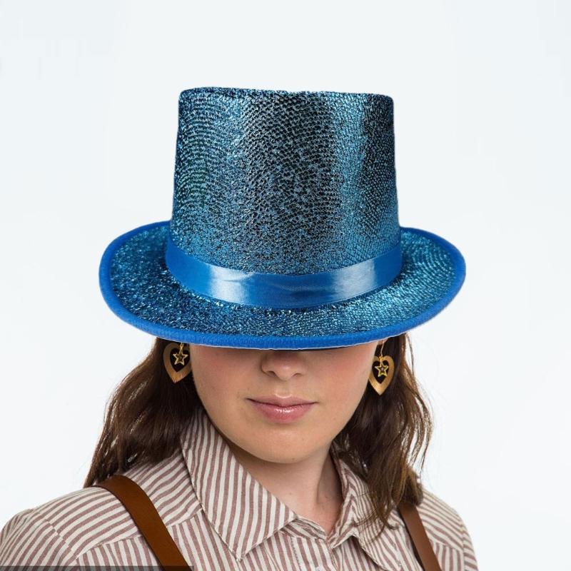Bright Color Magicians Hat for Women Men with Belt Tall Hat Adult Theme Party Costume Hat Stage Performers Hat