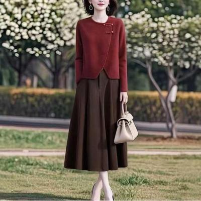 Women's New 2026 Irregular Knit Sweater & Chinese Style Frog Button Skirt Set - Spring & Autumn Collection
