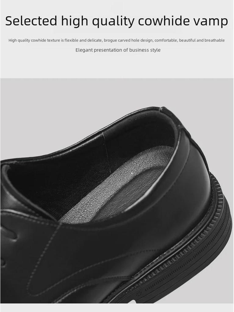 Men's Autumn Cowhide Brogue Leather Shoes: Formal, Business, and Casual British Style for Suits and Groom Attire.