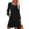 Womens  Square Neck Long Sleeve Dress Casual  Knit Dress With Pockets