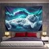 White Tiger Under Northern Lights Pattern Wall Hanging Tapestry Decorative Tapestry Home Decor for Bedroom and Living Room