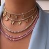 In Stock Fashion Women Iced Out Bling Brass Jewelry CZ Tennis Chain Butterfly Charm Pendant Choker Necklace for Wedding & Party