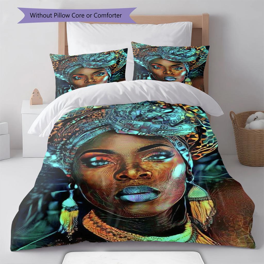 Black Women Pattern Bedding Quilt Set Quilt Cover Pillowcase Home Decoration Gift (1 * duvet cover + 2 * pillowcase, without core)