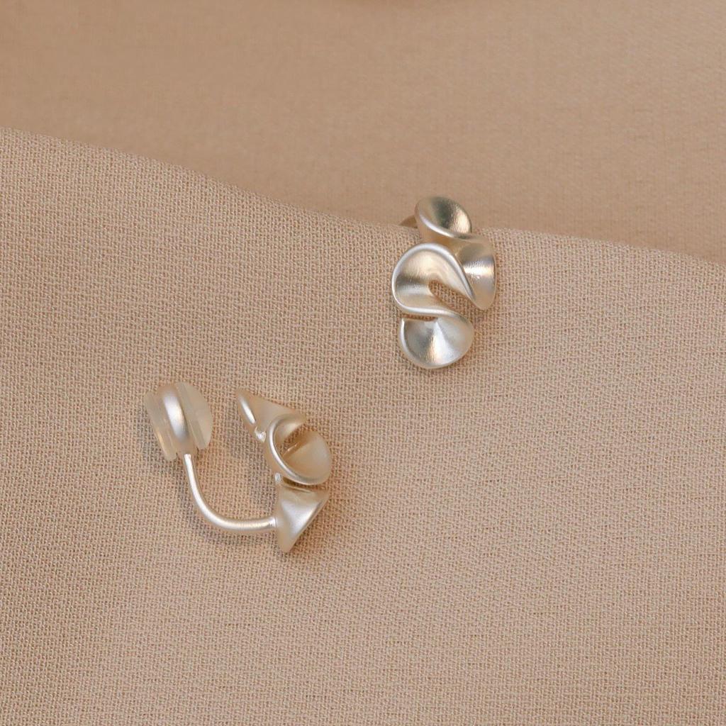 Japanese & Korean Silver Floral Geometric Clip-On Earrings for Non-Pierced Ears - Painless Silicone All-Match Design