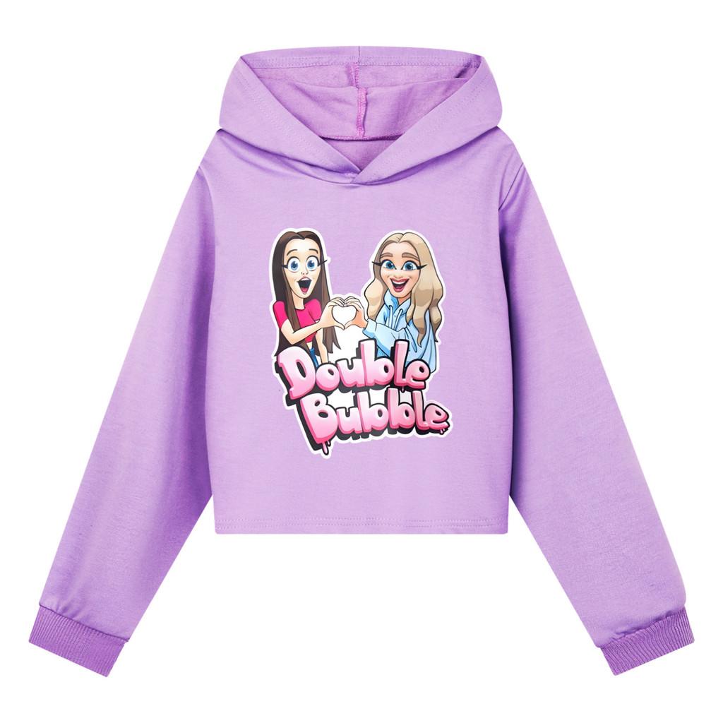 

5634 Multi-color Kids Girls Double Bubble Printed Short Styles Long Sleeves Hoodies Top 110cm фиолетовый