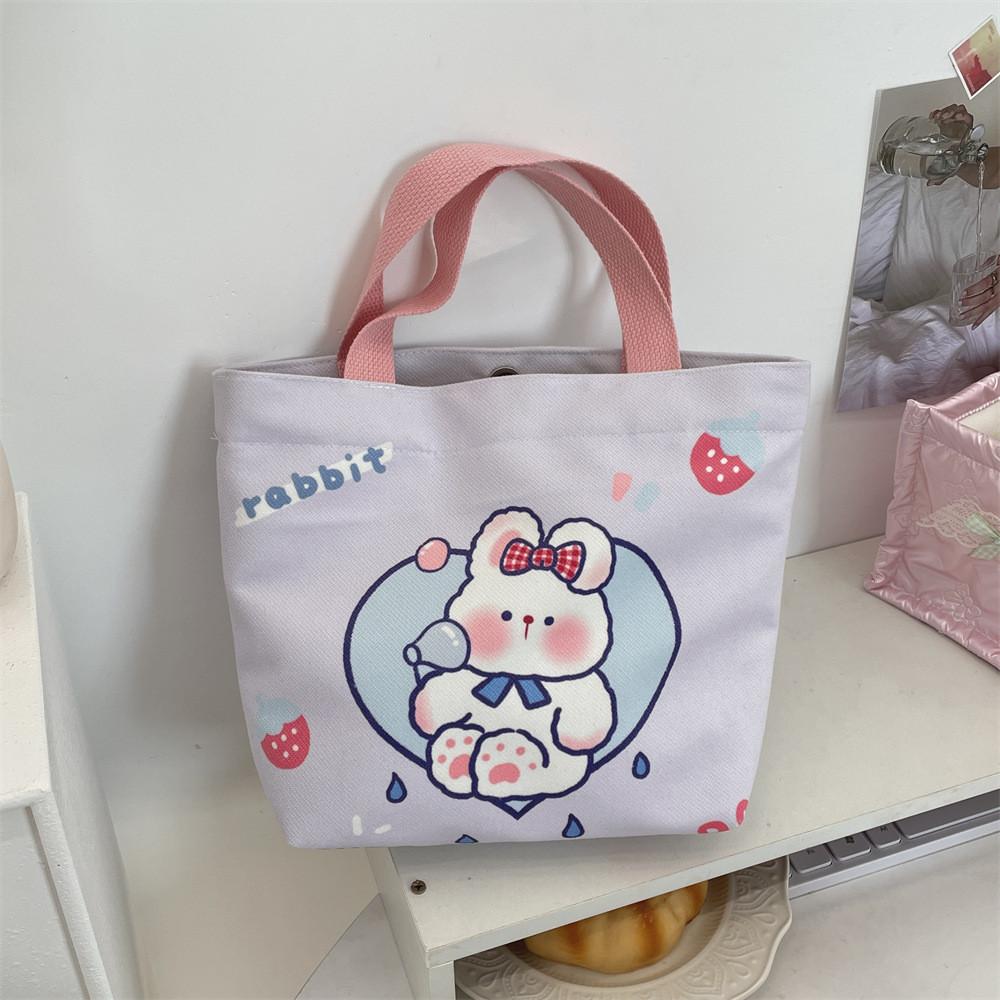 

Trendy Korean Style Large Capacity Canvas Handbag With Cute Animal Prints For Women Strawberry Rabbit