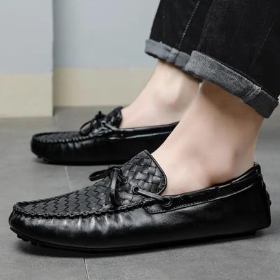 Herren-Schuhe aus echtem Leder, Mokassins, zum Hineinschlüpfen, lässige, flache Fahrschuhe