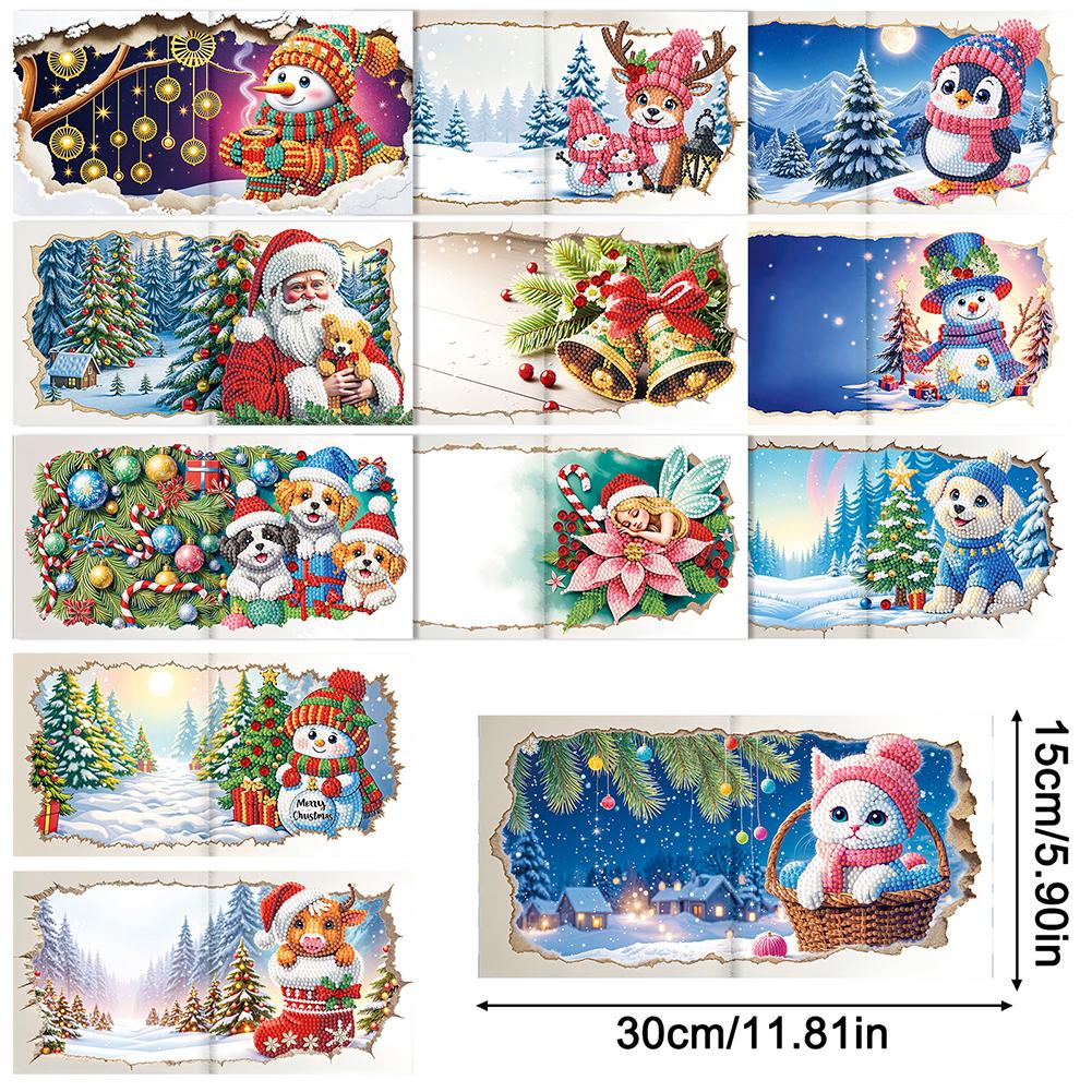 12PCS DIY Xmas Theme Diamond Painting Greeting Card Set Diamond Art Handmade Cards for Birthdays Thanksgiving & Special Occasion