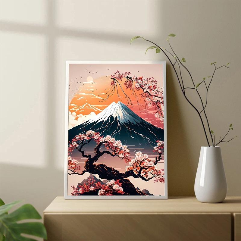 Japonská třešeň Hora Fudži Západ slunce Tokio Scenérie Plakátový tisk Plátno Malba Nástěnné umění Obrázky pro Pokoj Domácí Dekorace