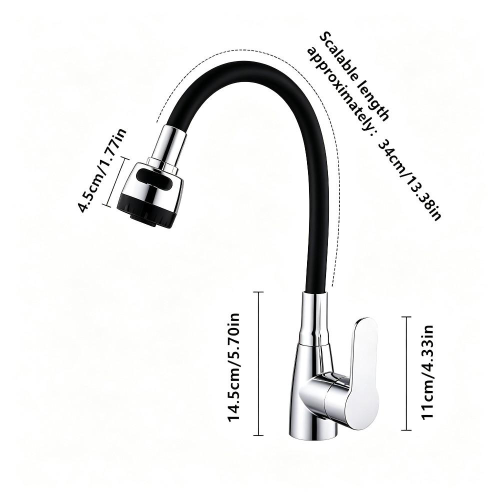 1PC High-End 360° Rotating Kitchen Faucet Flexible Silicone Hose Nozzle Household Sink Tap with 2 Supply Hoses