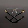 Men Metal Leopard Rimless Anti Blue Light Glasses - Vintage  Rectangle Style, Metal Frame for Business & Casual Wear