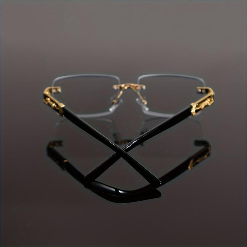 Men Metal Leopard Rimless Anti Blue Light Glasses - Vintage  Rectangle Style, Metal Frame for Business & Casual Wear