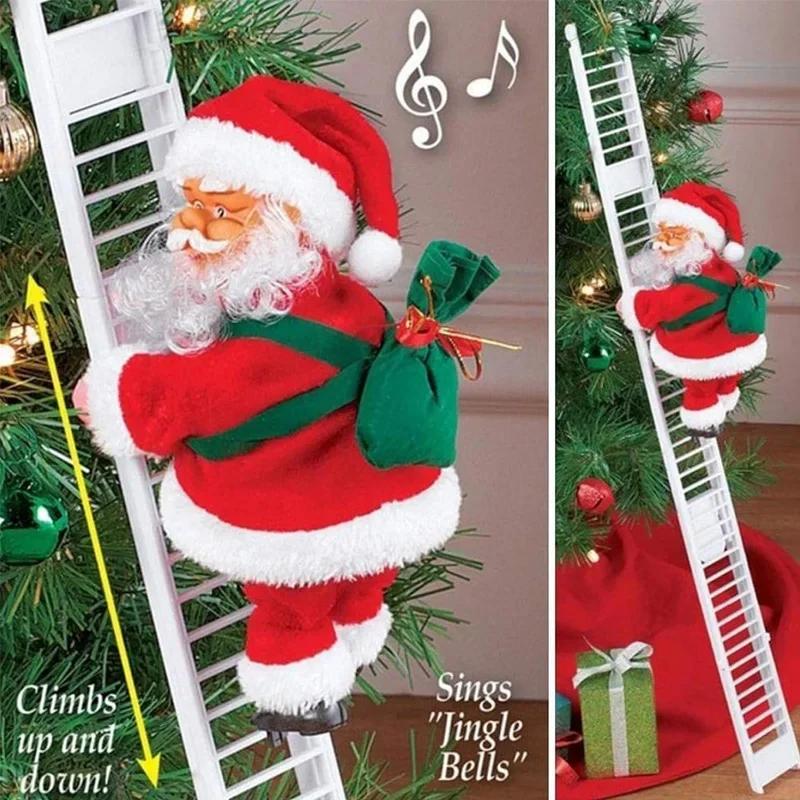 Electric Ladder Climbing Santa Claus Christmas Decoration Beads Figure Holiday Gift for Kids Outdoor Courtyard Store Party Decor